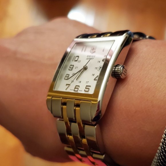 SWISS ARMY SILVER & GOLD TONE WATCH